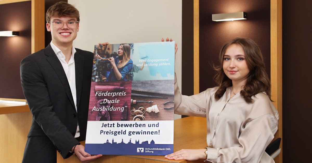 Verbund Volksbank OWL Stiftung vergibt erneut Foerderpreis „Duale Ausbildung