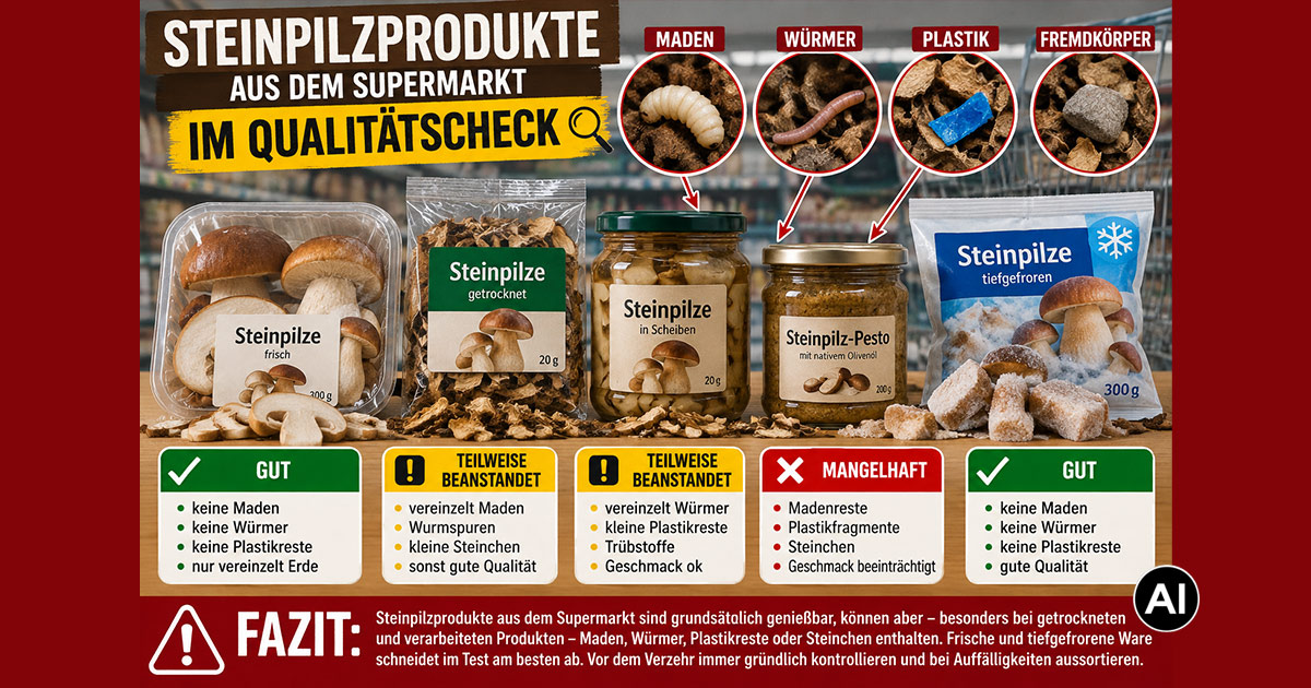 Steinpilzprodukte aus dem Supermarkt im NDR Qualitaetscheck 1